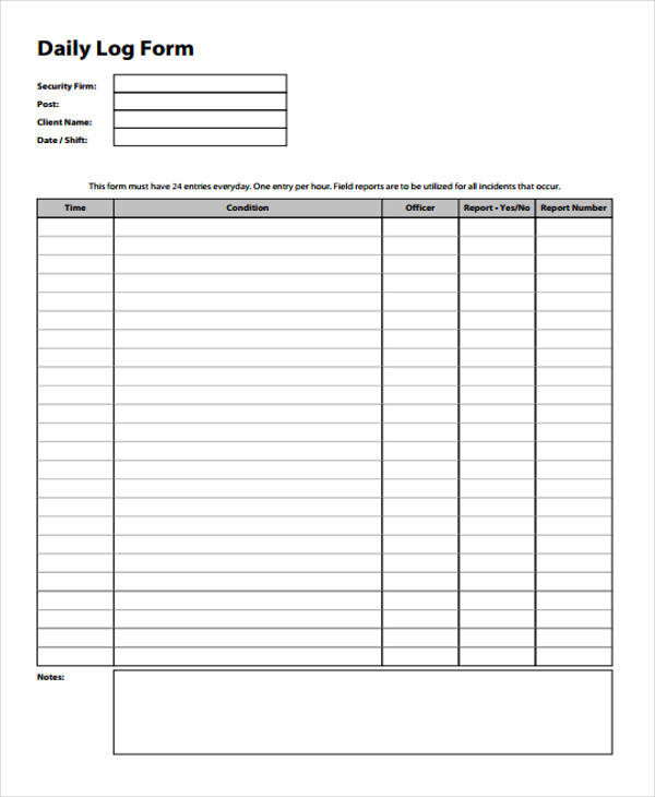 security log template sheet